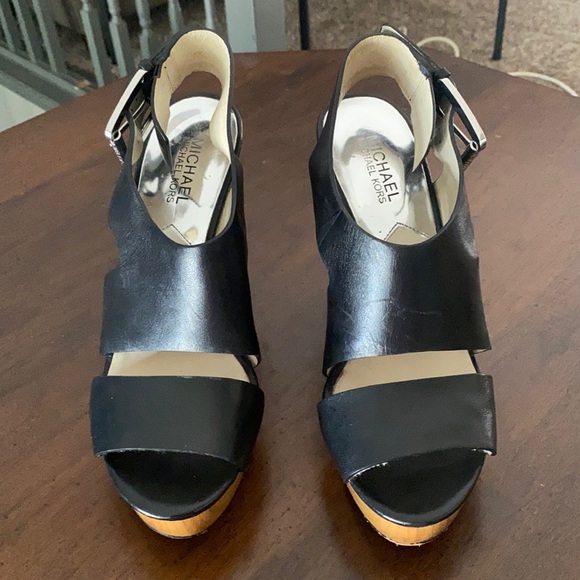 MICHAEL Michael Kors Shoes - MICHAEL MICHAEL KORS BLACK LEATHER WEDGES 9M
